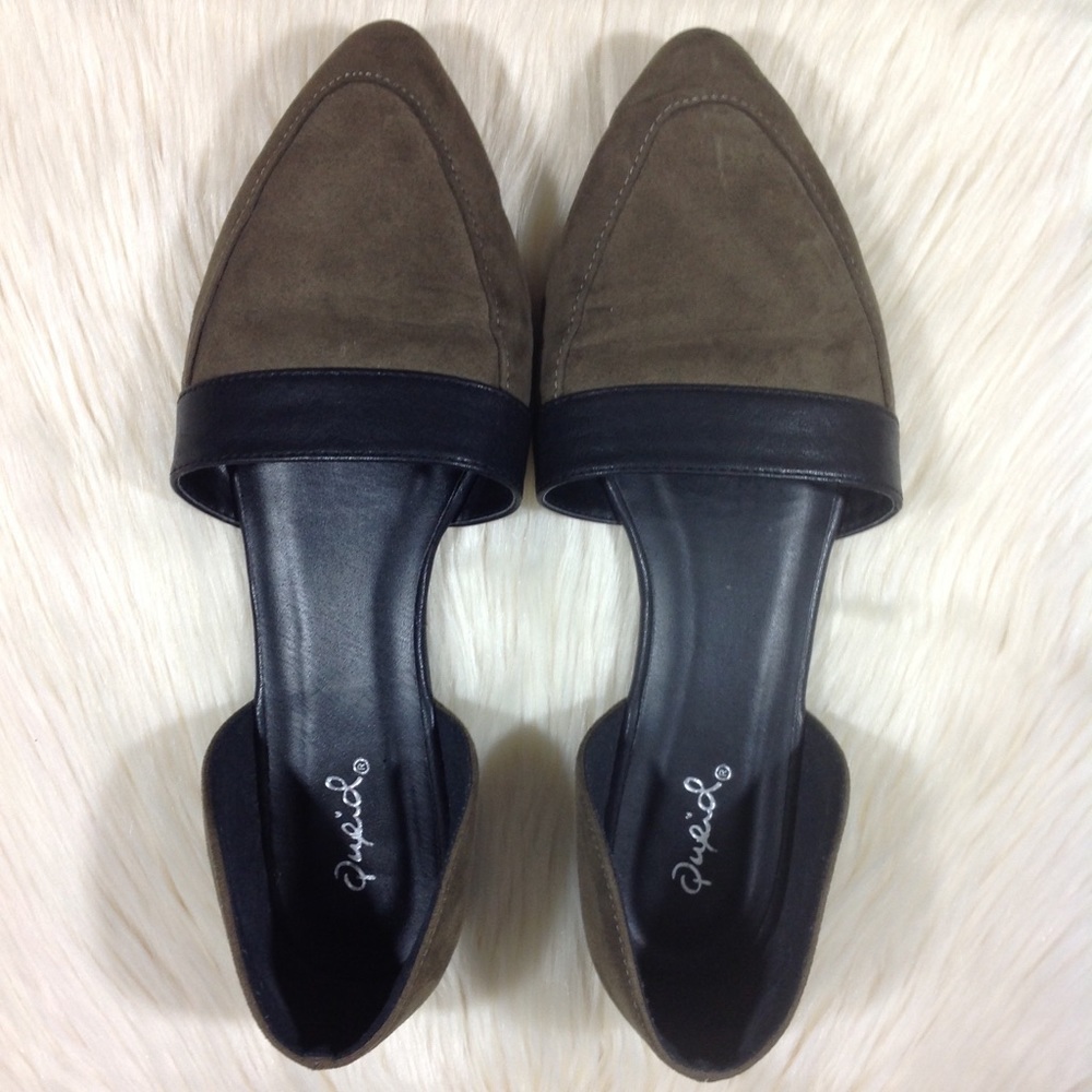 QUPID | olive green black suede pointed toe flats